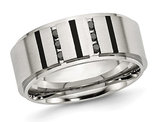 Men's Stainless Steel Brushed Band Ring with Black Diamonds (9mm)